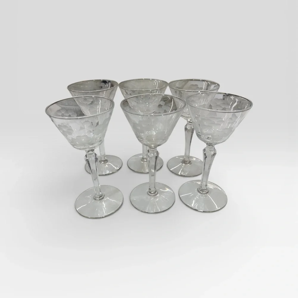 Libbey Glenmore Etched Floral Liquor Glasses Set Of 6